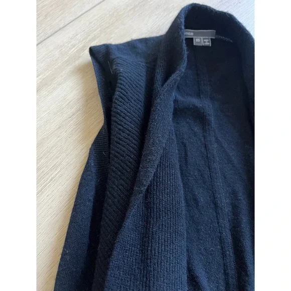 Vince Black Ribbed Knit Waterfall Cardigan Vest XS Made‎ in China - Picture 6 of 8